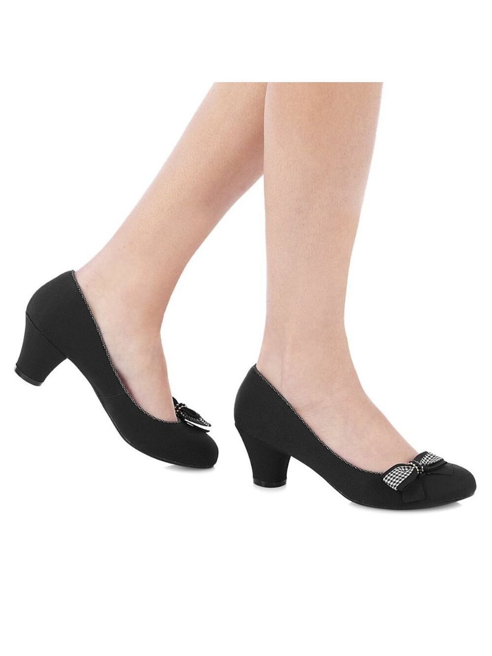 Ruby Shoo NWOT Lily Pump  Black Satin Heels with Bow 2.5" Heel Size 7